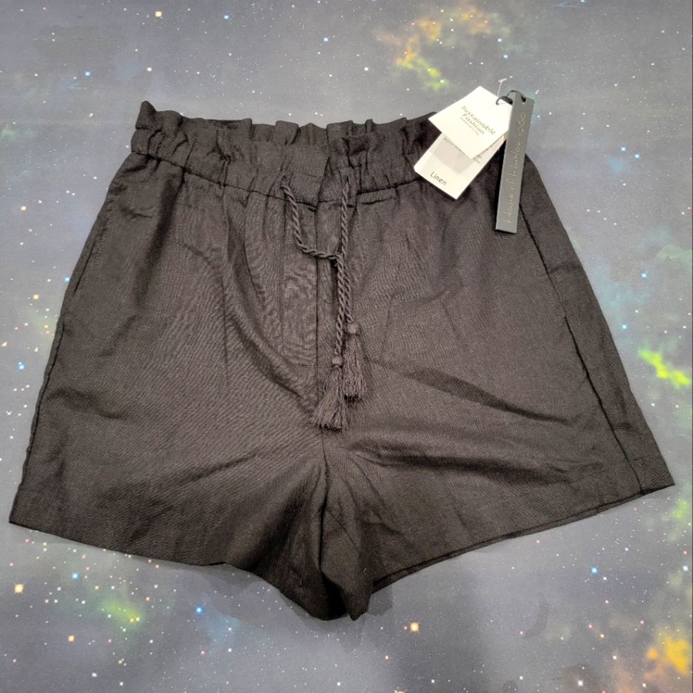 NWT House of Harlow 1960 Black Linen Shorts S!